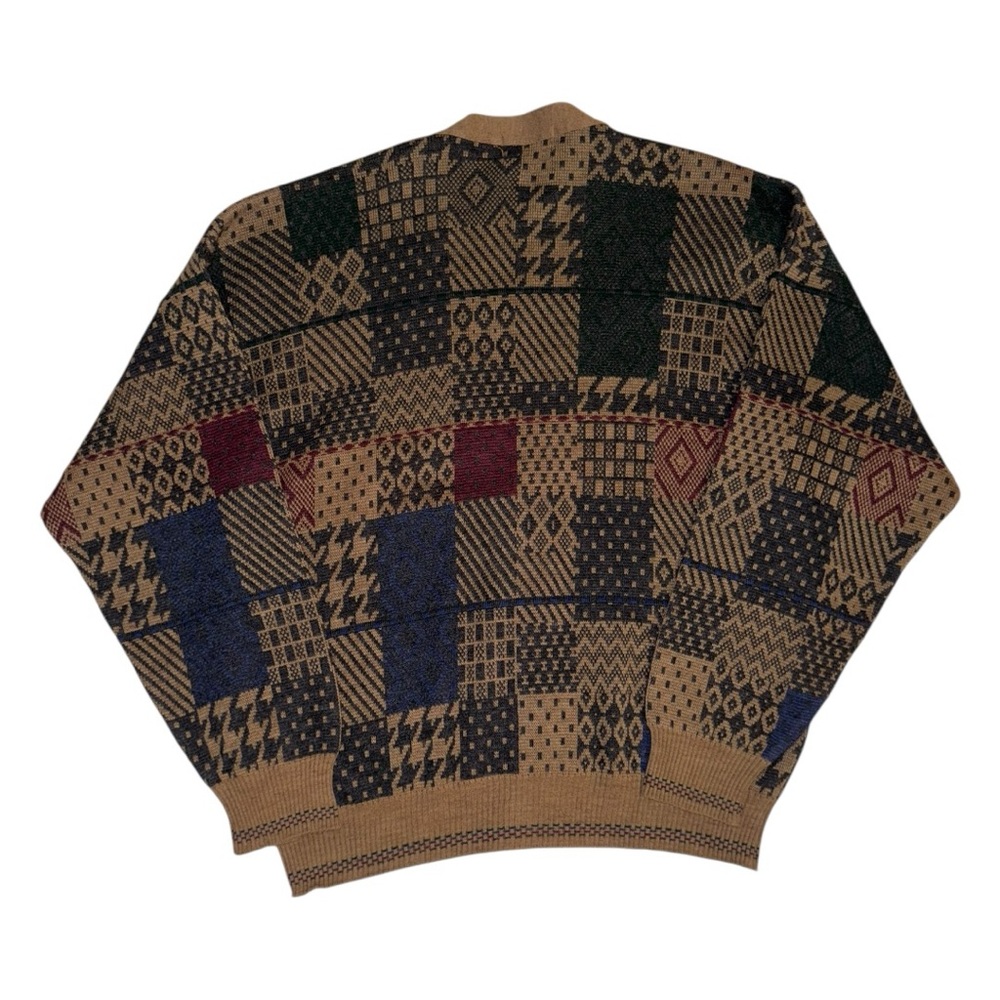 The Italian Sweater Vintage Brown Patchwork Wool Men’s Fall Cardigan - Picture 3 of 13